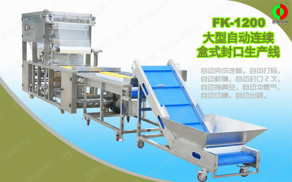 客戶定制大型盒式真空包裝封口生產(chǎn)線順利測(cè)試完畢準(zhǔn)備出貨！